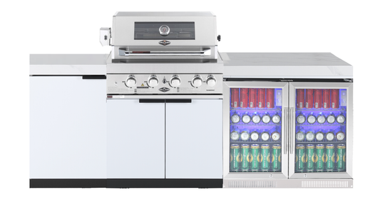 4-Burner SS Built-In BBQ Outdoor Kitchen with 208L Bar Fridge - Rockpool White