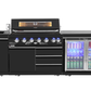6 Burner Non Wok Black Stainless Steel BBQ Kitchen: Stone Bench, Fridge, Sink, Height Adjustable