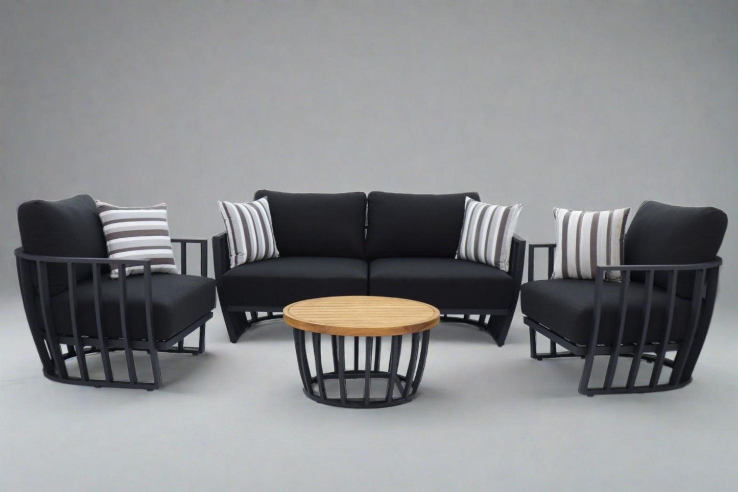 Black Maximus Aluminium Outdoor 4 Piece Lounge Set | Black Aluminium + Cusions