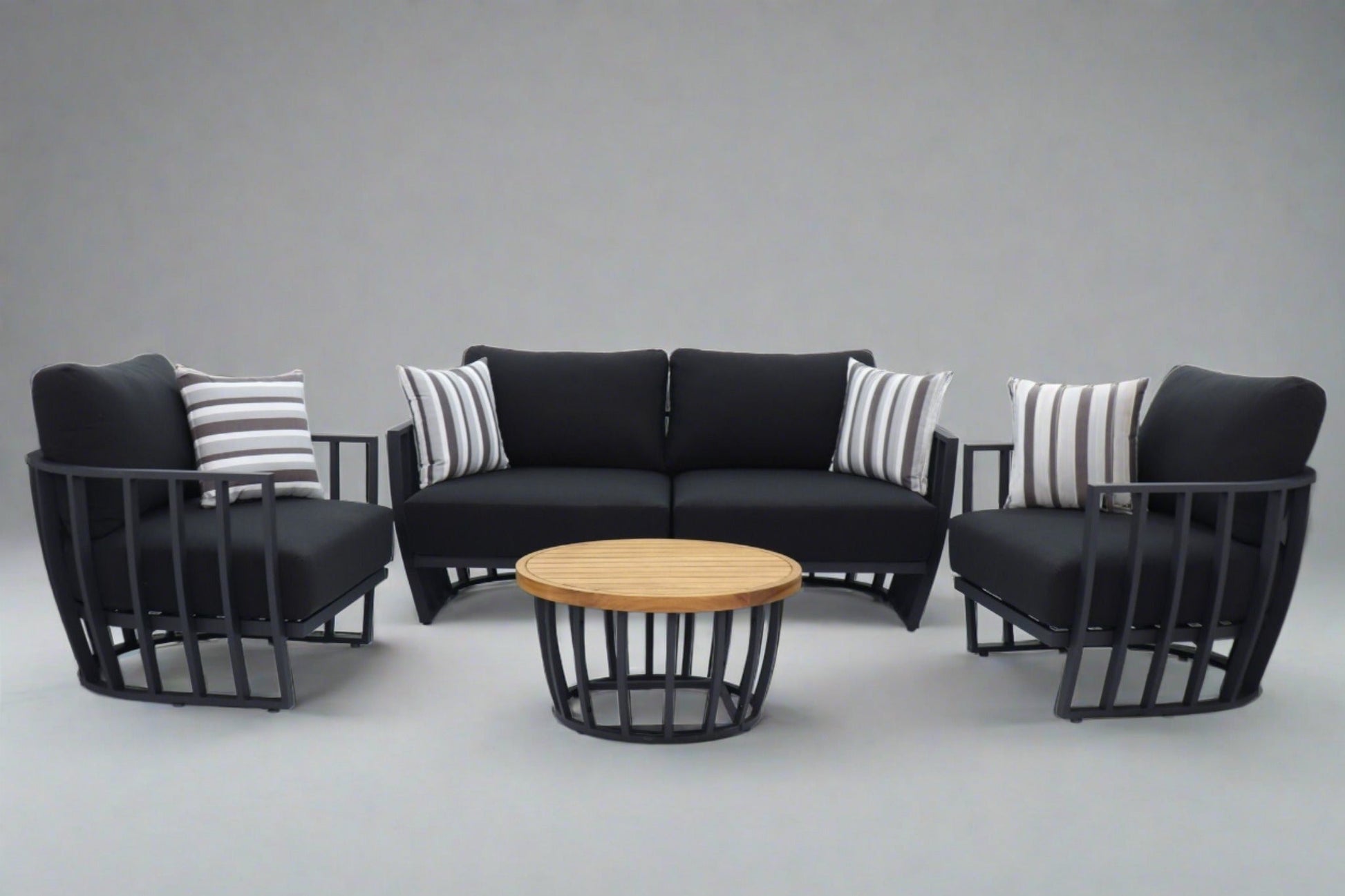 Black Maximus Aluminium Outdoor 4 Piece Lounge Set | Black Aluminium + Cusions