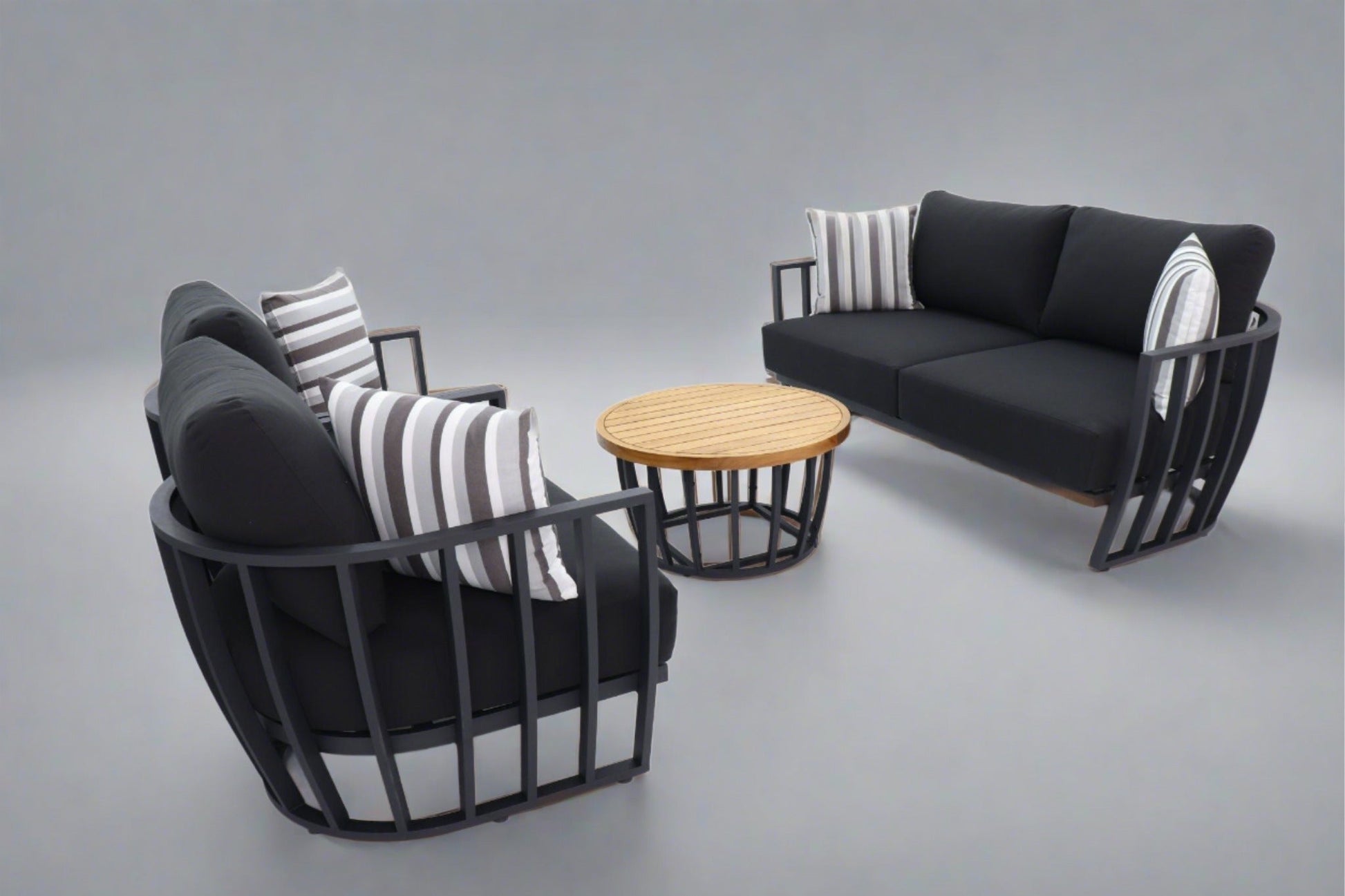 Black Maximus Aluminium Outdoor 4 Piece Lounge Set | Black Aluminium + Cusions