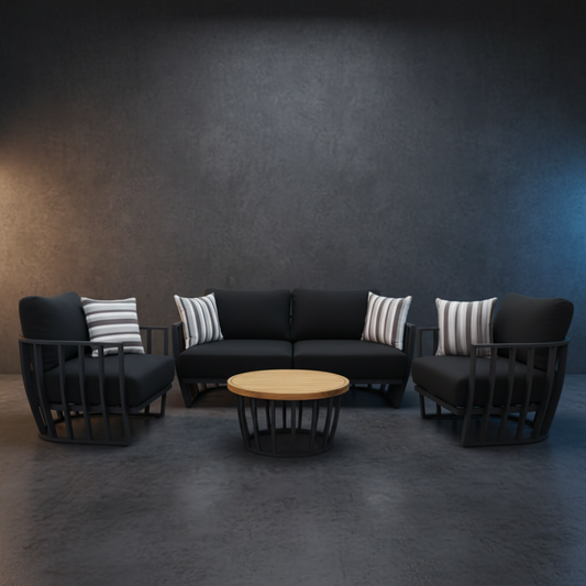 Black Maximus Aluminium Outdoor 4 Piece Lounge Set | Black Aluminium + Cusions