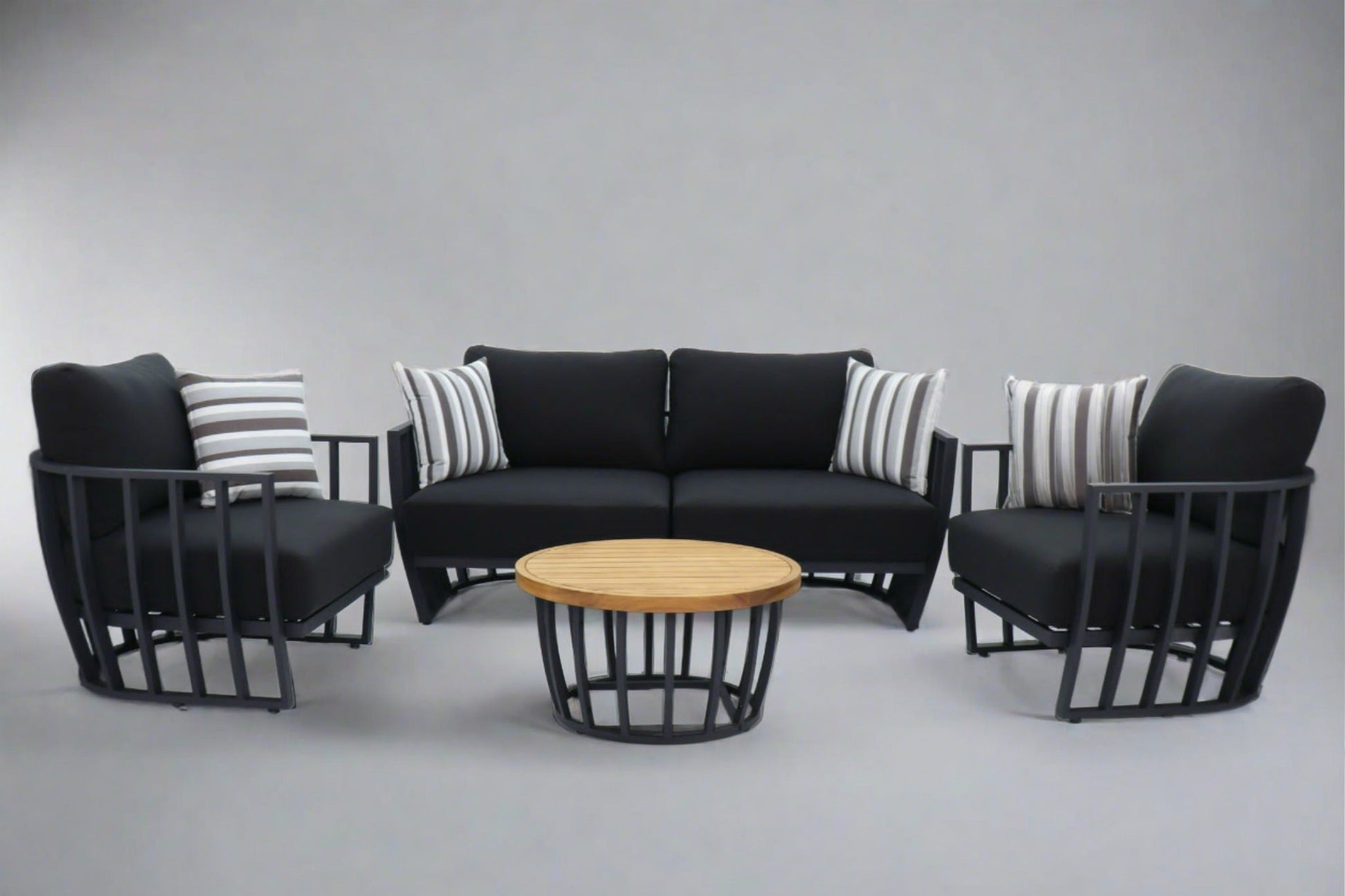 Black Maximus Aluminium Outdoor 4 Piece Lounge Set | Black Aluminium + Cusions