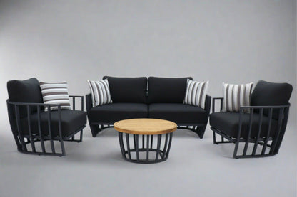 test rey 1 Black Maximus Aluminium Outdoor 4 Piece Lounge Set | Black Aluminium + Cusions