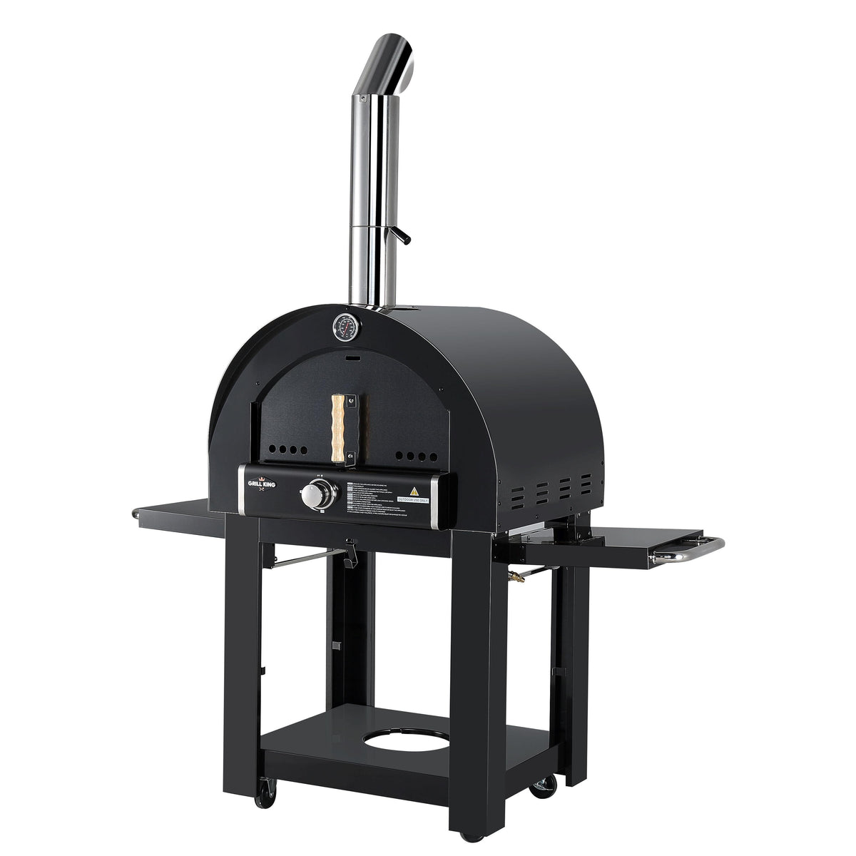 Grill King 22” Outdoor Gas Pizza Oven: Black Stainless Steel BBQ Pizza Oven Stone Trolley Large Pizza Oven Size