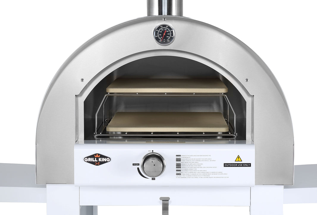 Grill King 22” Outdoor Gas Pizza Oven: Stainless Steel BBQ Pizza Oven Stone Trolley Large Pizza Oven Size