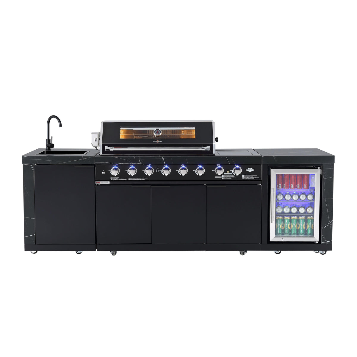 Rockpool Black XL 6B + Wok : Designer Outdoor Kitchen BBQ Package With Fridge, Sink