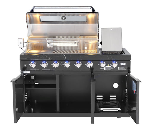 Rockpool Black 6B + 23” Kamado Smoker : Designer Outdoor Kitchen BBQ Package Inc Wok Burner, Fridge, Sink, Rotisserie & BBQ Covers