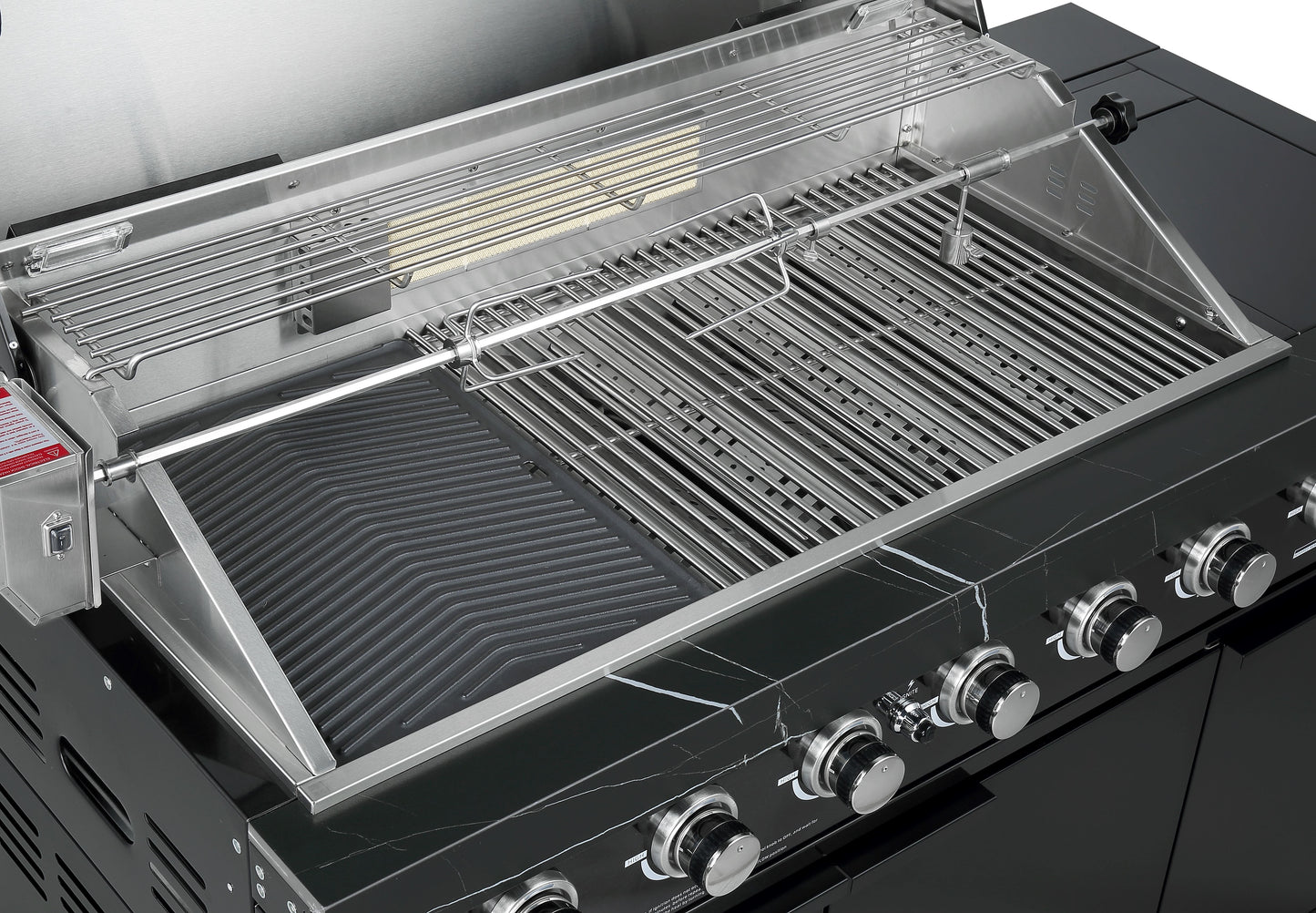Rockpool Black 6 Burner Non Wok BBQ Module - LPG Plug Play, Rotisserie & Cover Included.