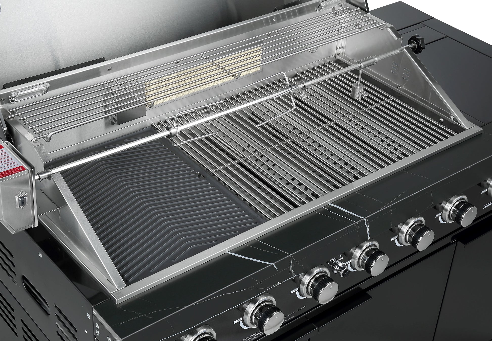Rockpool Black 6 Burner Non Wok BBQ Module - LPG Plug Play, Rotisserie & Cover Included.