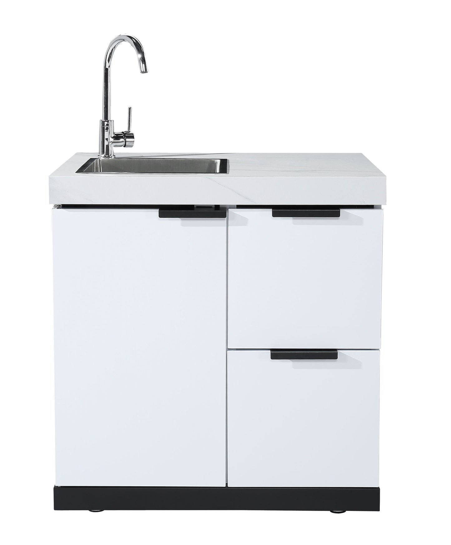 Rockpool 6B + Wok: White Designer 6 Burner Outdoor BBQ Kitchen Package: Inc White Bench, White Doors, Fridge & Sink