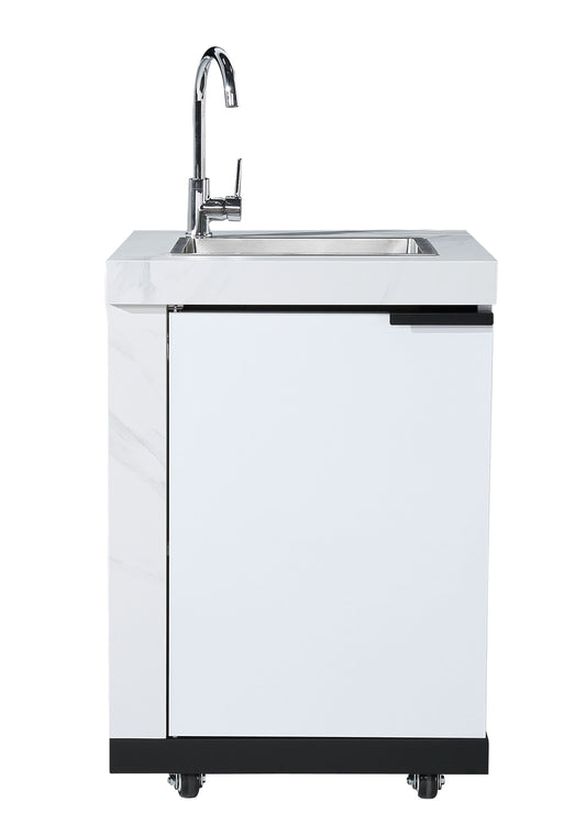 1 Door Sink Module Suits Rockpool White BBQ Kitchen Package Inc Stone Finishes, Aluminum Powder coated Cabinets, Tap, Waste, Hose, Castor Wheels
