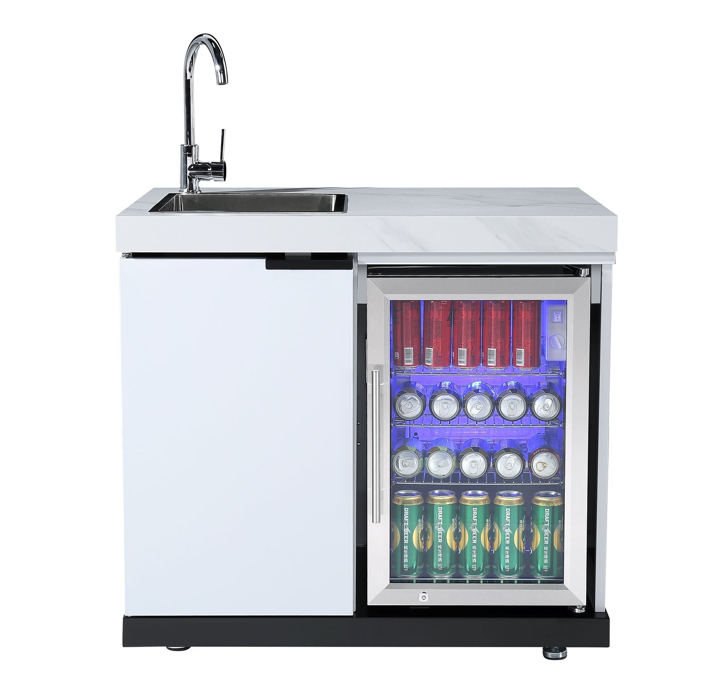 4-Burner SS Built-In BBQ Outdoor Kitchen with Sink & Fridge Combo + Storage Cabinet - Rockpool White