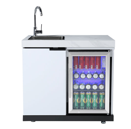 4-Burner + Wok SS Built-In BBQ Outdoor Kitchen with Sink & Fridge Combo + Storage Cabinet - Rockpool White (Copy)