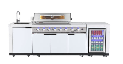 test rey 1 Rockpool 6B + Wok: White Designer 6 Burner Outdoor BBQ Kitchen Package: Inc White Bench, White Doors, Fridge & Sink