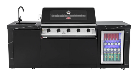 Rockpool Black BBQ Kitchen Package Suit Beefeater 5 Burner 1200, Fridge And Sink Outdoor BBQ Kitchen Package