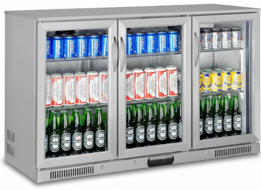 Tropical Rated Triple Glazed 3-Door Commercial Glass Bar Fridge Beer Cooler Under Counter Wine Fridge 318L