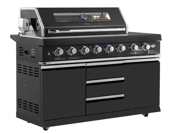 Kingsley 6-Burner Outdoor BBQ Kitchen Package – 2 Door Sink + 208L Bar Fridge