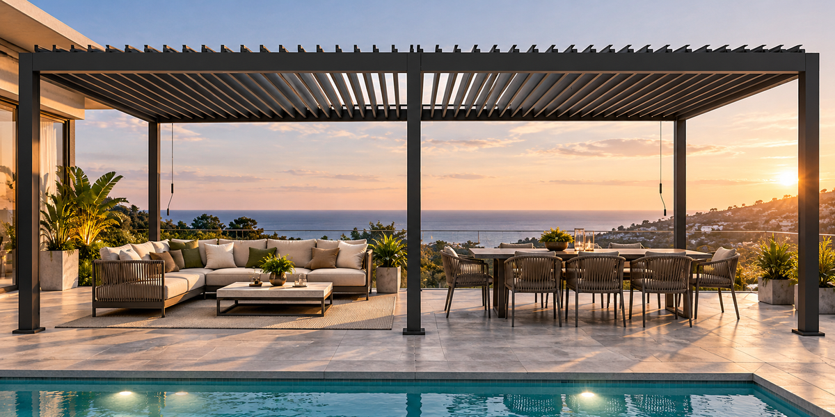 GazeboMate 3m × 6m Monument Aluminium Louvered Gazebo – Adjustable Roof Pergola
