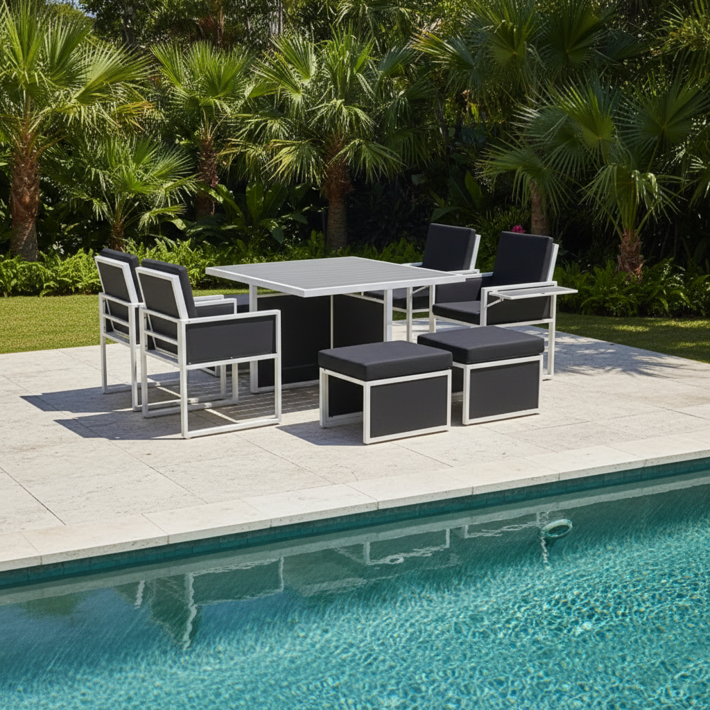 9 Piece Modern Hampton Style Dining Set White Aluminium Whether Resistant Furniture