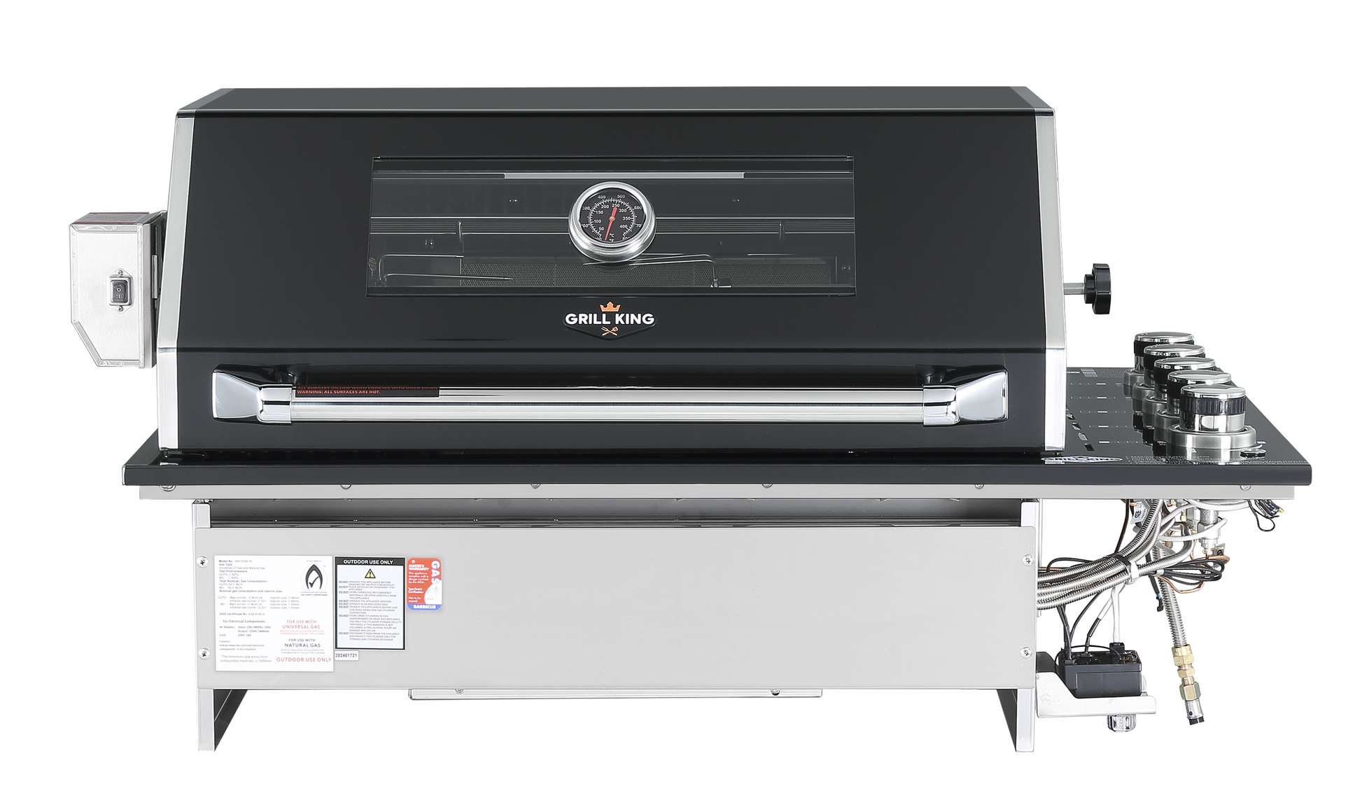 Grill King 4 Burner Drop In Flat Hood BBQ | 304 Grade Designer Black Stainless Steel Drop In Unit
