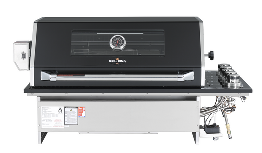 Grill King 4 Burner Drop In Flat Hood BBQ | 304 Grade Designer Black Stainless Steel Drop In Unit