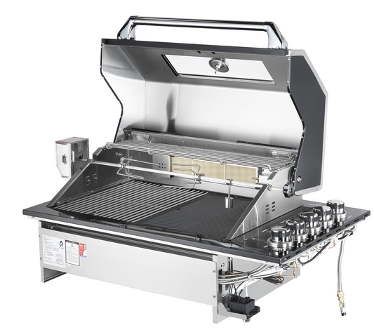 Grill King 4 Burner Drop In Flat Hood BBQ | 304 Grade Designer Black Stainless Steel Drop In Unit