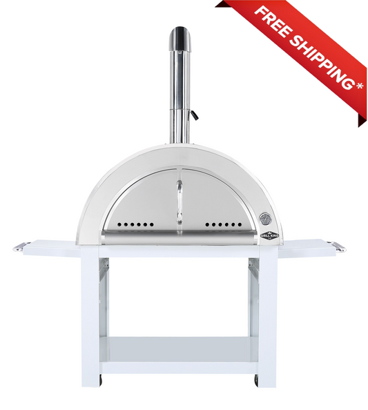 White 30 Inch Charcoal Pizza Oven Outdoor Artisan Wood-Fired Charcoal Pizza Bread Oven BBQ Grill