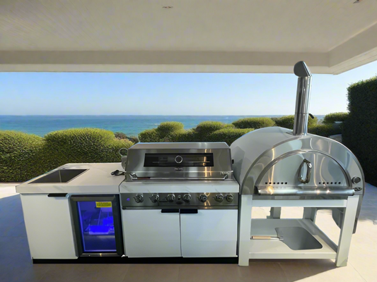 Floor Stock Rockpool White 6B BBQ Kitchen with Sink & Fridge Combo