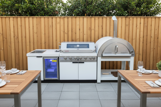 Floor Stock Rockpool White 6B BBQ Kitchen with Sink & Fridge Combo