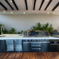 Floor Stock Element Twin-Hood Outdoor BBQ Kitchen with Kamado Smoker, Fridge, Sink, Rotisserie