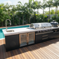 Floor Stock Element Twin-Hood Outdoor BBQ Kitchen with Kamado Smoker, Fridge, Sink, Rotisserie
