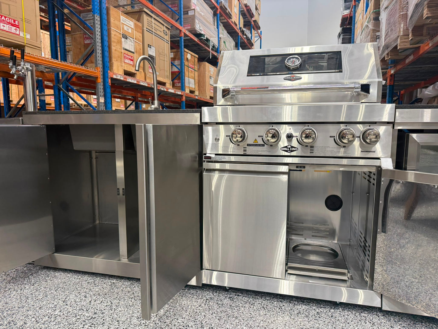 Floor Stock 4-Burner SS Built-In BBQ Outdoor with Double Sink + Single Fridge
