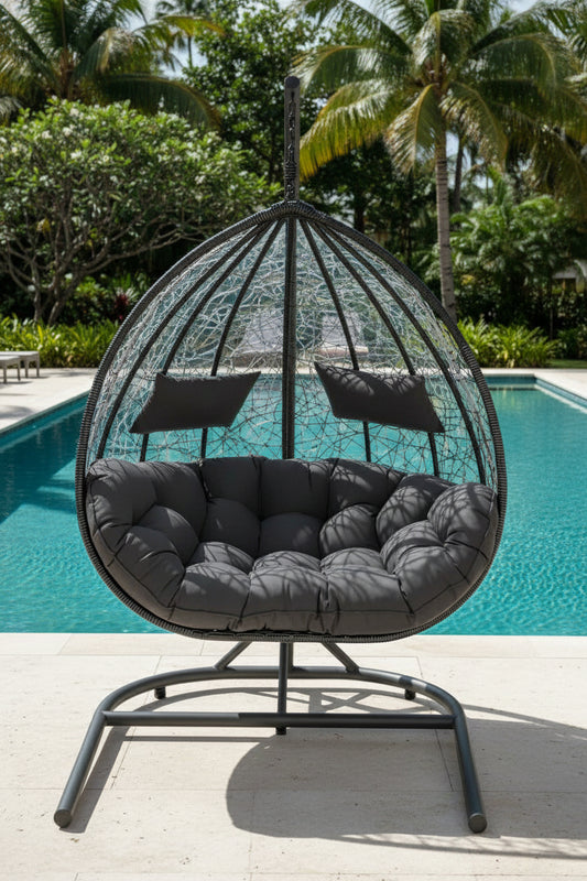 BLACK DOUBLE SEATER HANGING EGG CHAIR