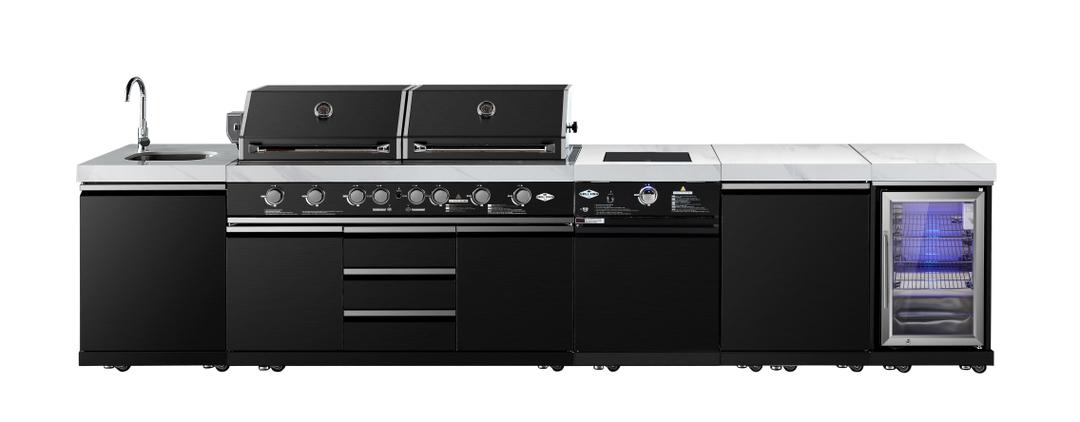 Element 8 Burner BBQ Kitchen Bundle Package + 1DR Sink + Wok + 1DR Storage Module + 1 DR Fridge