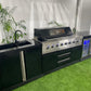 Black 304SS 6 Burner + Wok BBQ Kitchen + 2DR Fridge + 2DR Sink