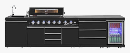 test rey 1 Kingsley 304 Black Stainless Steel 6 Burner Outdoor Kitchen w/ Fridge, Sink and Storage Bundle