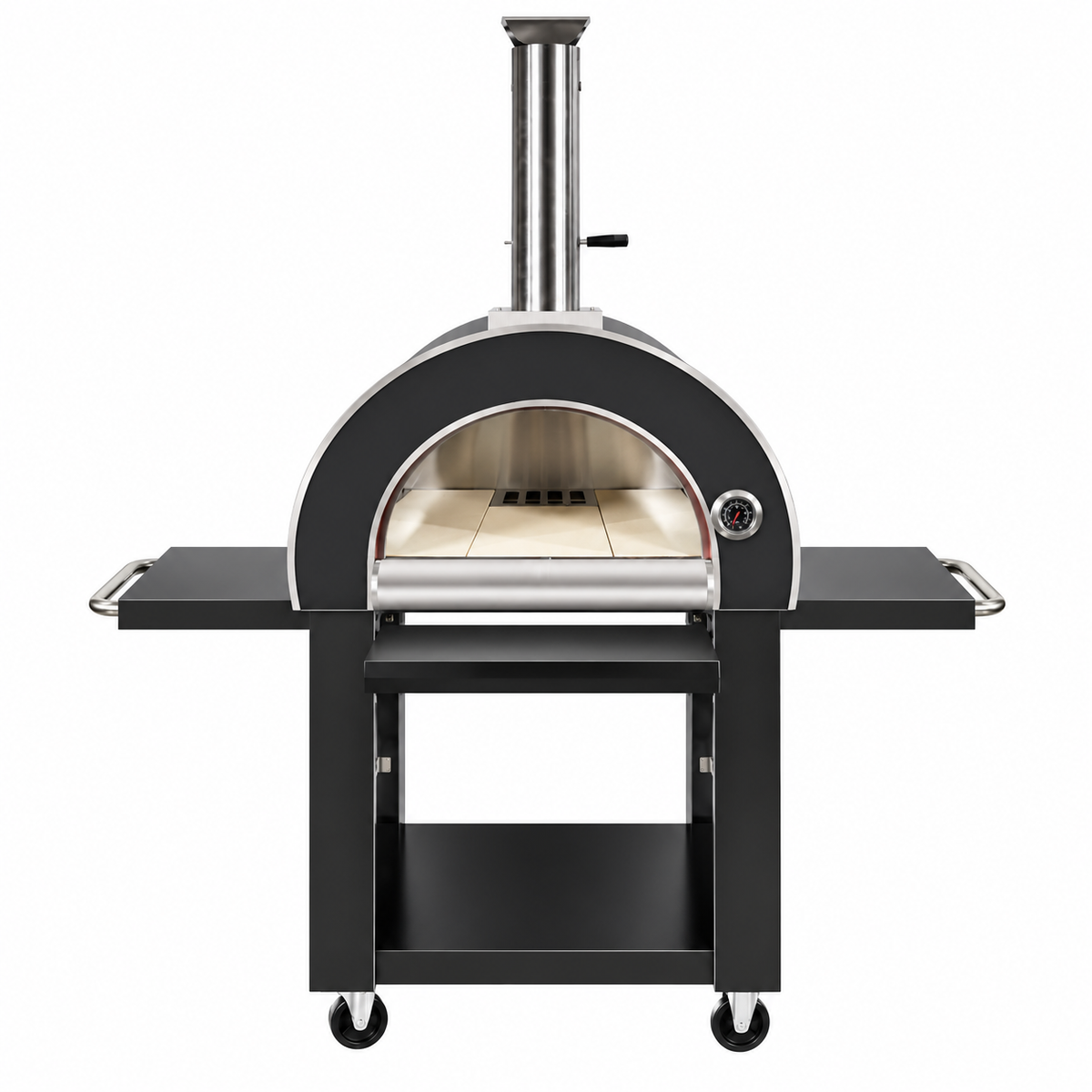 Grill King Outdoor Charcoal Pizza Oven – Black Stainless Steel | Wood-Fired Pizza Oven with Trolley