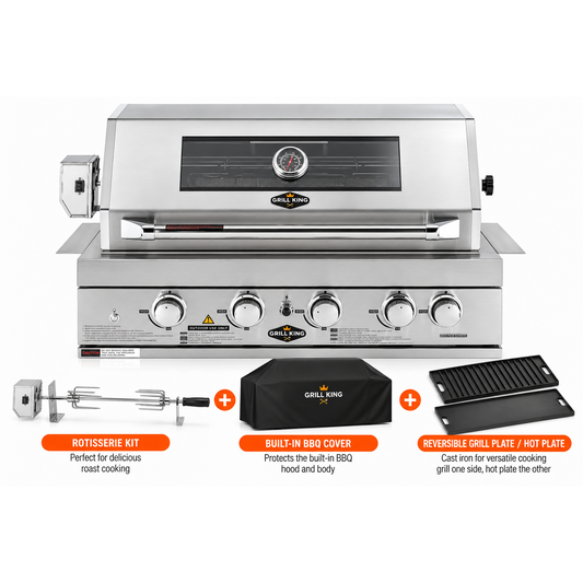 4 Burner Built-In BBQ With Rear Infrared Burner | 304 High Grade Stainless Steel, Blue LED Knobs
