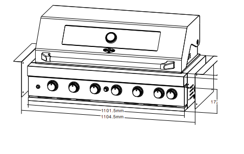 Black Stainless Steel 6 Burner Built-In BBQ With Rear Infrared Bruner | Black 304 High Grade SS, Blue LED Knobs