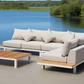 ARI Ralph White Hampton Corner Set - Outdoor Aluminium & Acacia Modular Corner Lounge White Aluminium Whether Resistant White Fabric