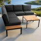 Outdoor Havana Package In Black - Outdoor Aluminium & Acacia Modular Corner Lounge Black Aluminium with Black Fabric