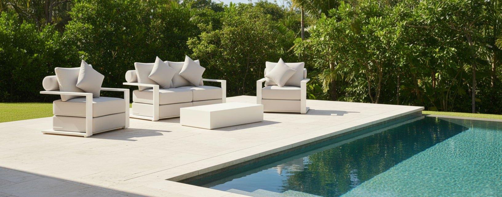 White Hampton Style Lounge Set Inc 2+1+1, Coffee Table Aluminium Frame and Weather Resistant Fabric