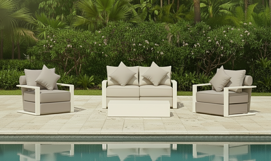Metro Free Shipping | Hampton Style 4-Piece Outdoor Lounge Set – White Aluminium Frame + Weather-Resistant Cushions