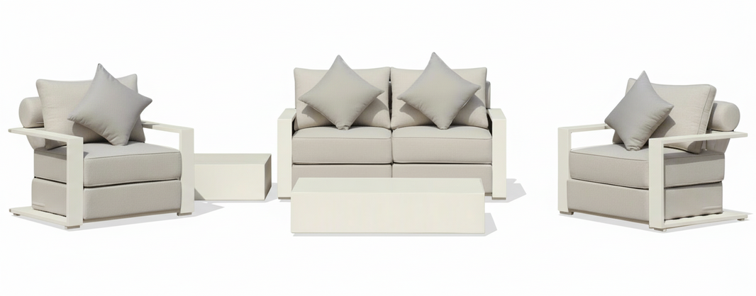 Metro Free Shipping | Hampton Style 4-Piece Outdoor Lounge Set – White Aluminium Frame + Weather-Resistant Cushions