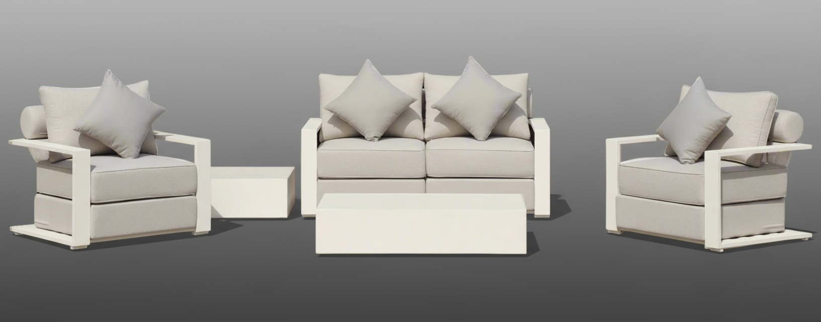 White Hampton Style Lounge Set Inc 2+1+1, Coffee Table Aluminium Frame and Weather Resistant Fabric