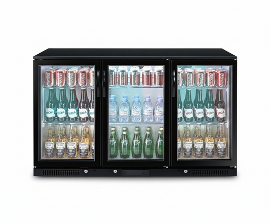 Tropical Rated Triple Glazed 318L 3-Door Commercial Wine Bar Fridge Chiller Can Cooler Mini Freezer in Black