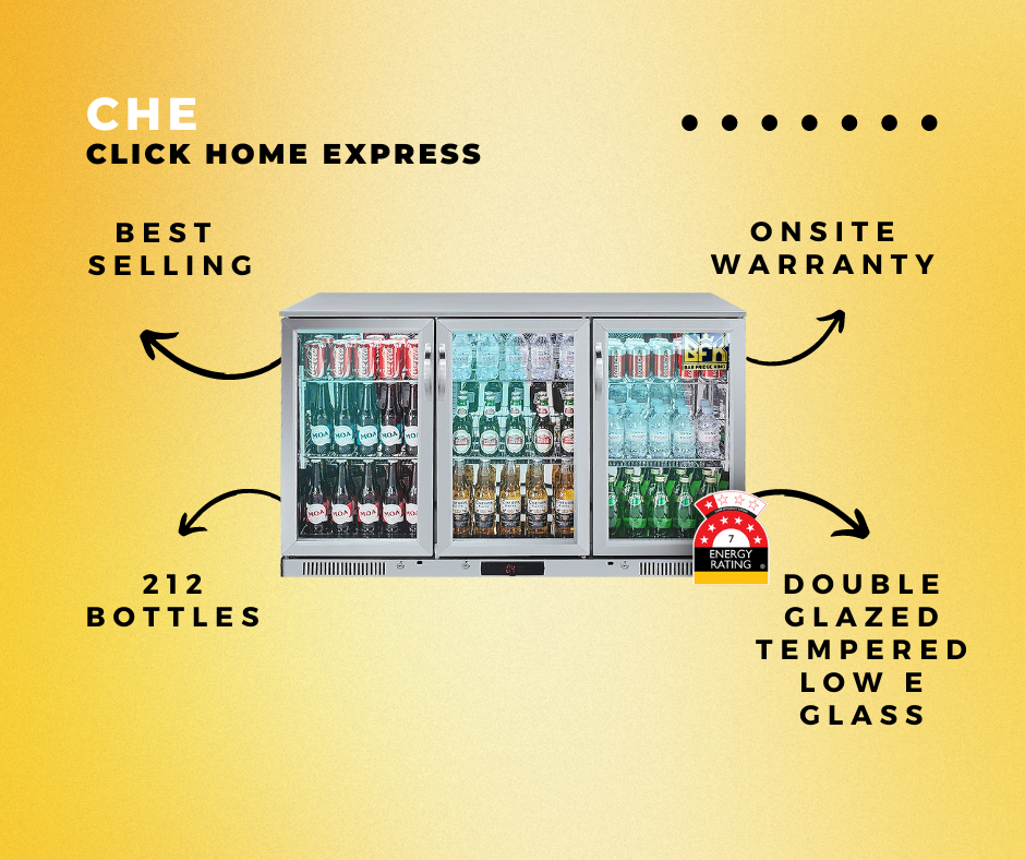 Tropical Rated Triple Glazed 3-Door Commercial Glass Bar Fridge Beer Cooler Under Counter Wine Fridge 318L