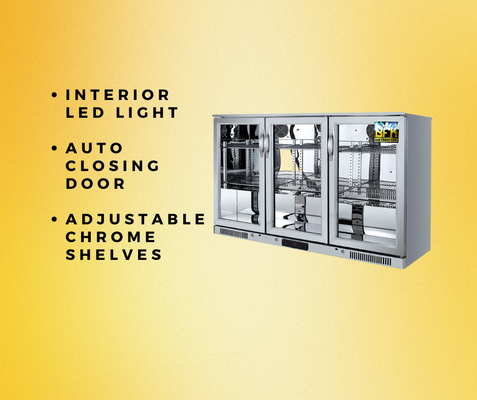 Tropical Rated Triple Glazed 3-Door Commercial Glass Bar Fridge Beer Cooler Under Counter Wine Fridge 318L