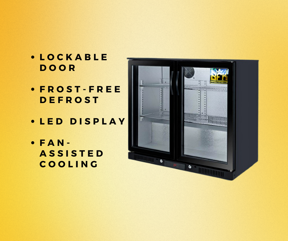 Tropical Rated Triple Glazed 208L Double Door Under-bench Commercial Bar Wine Fridge Drinks Chiller in Black